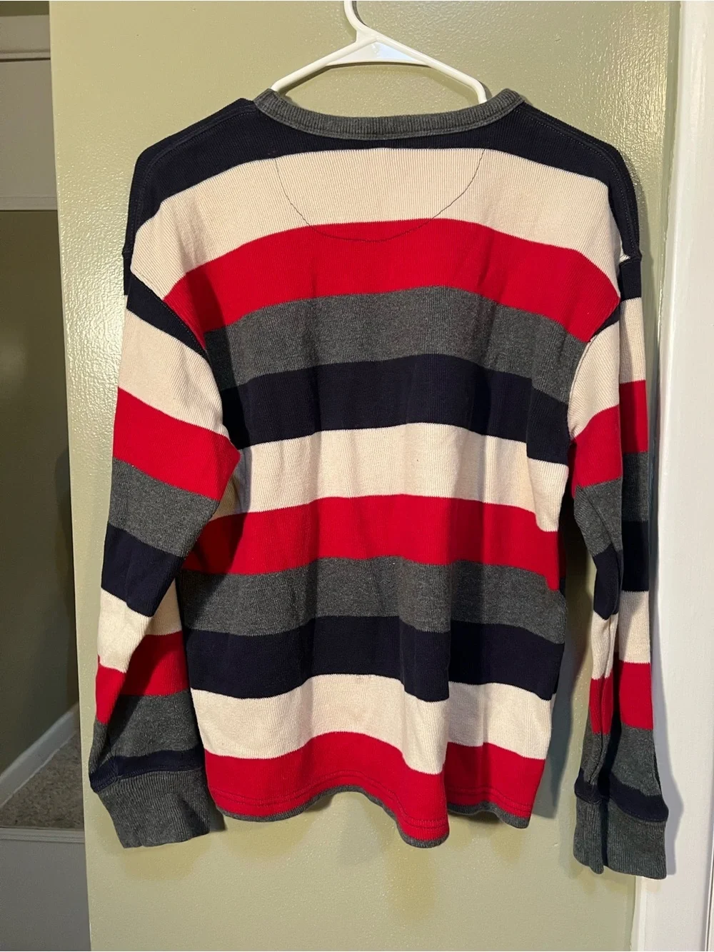 Vintage Gap Kids Sz XXL Crewneck Sweater White Navy Blue Red Gray Stripes Cotton